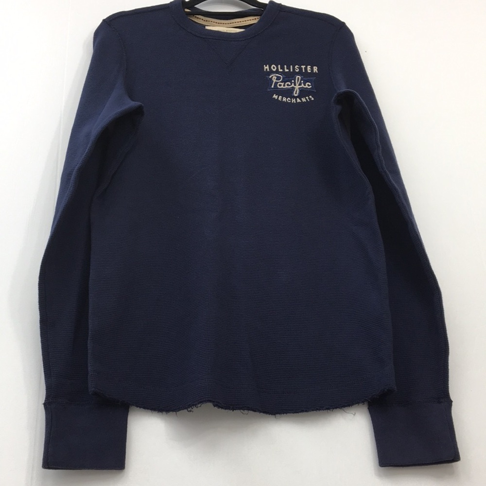 Hollister Mens Navy Blue Waffle Knit Long Sleeve Shirt Size XL EXCELLENT - Picture 3 of 8